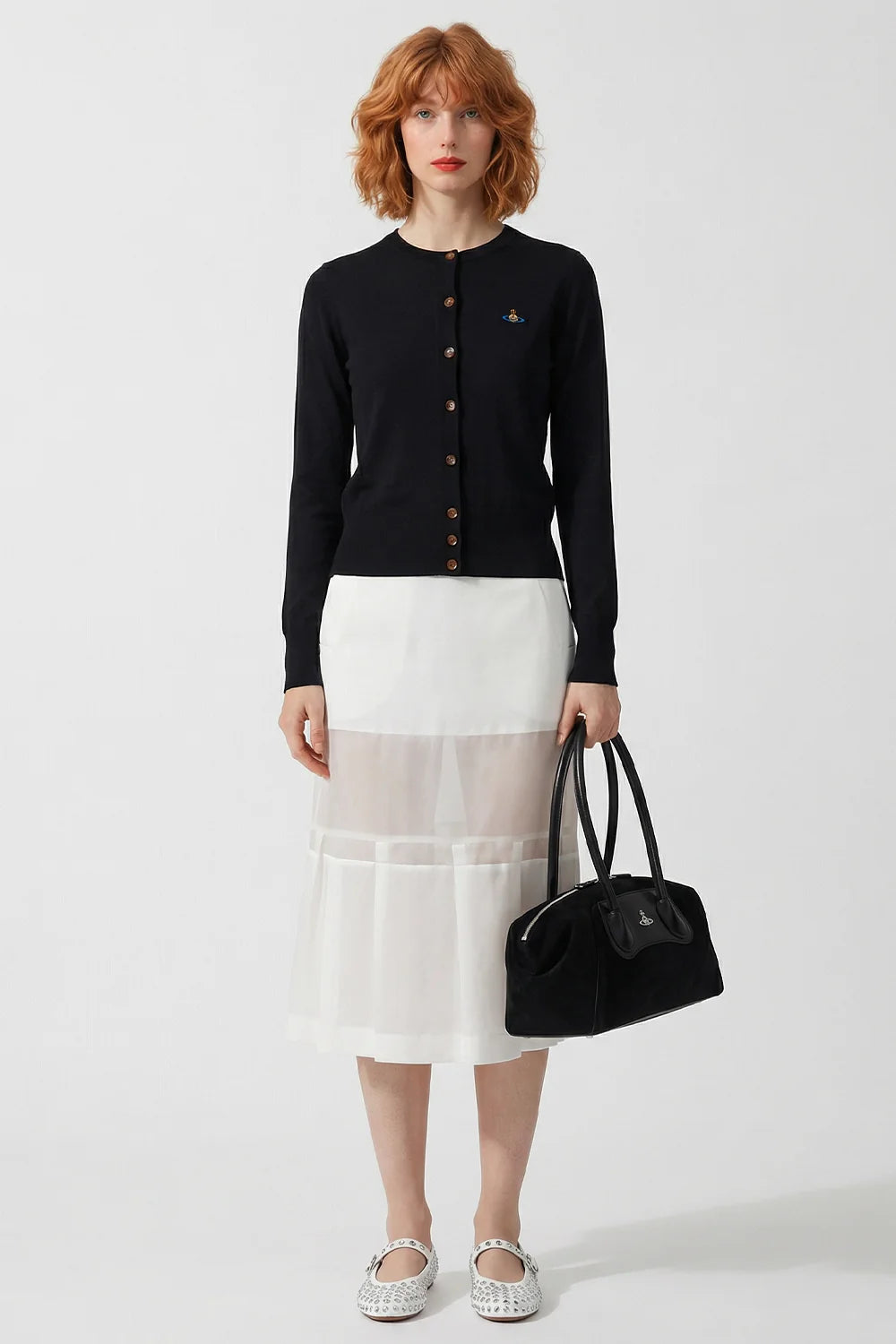 SACAI RTW Sheer Panel Layered Midi Skirt | Off White