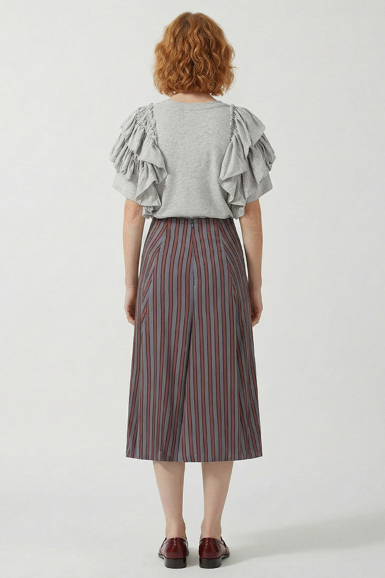 DRIES VAN NOTEN RTW Susya Stripe Midi Skirt | Burgundy/Grey