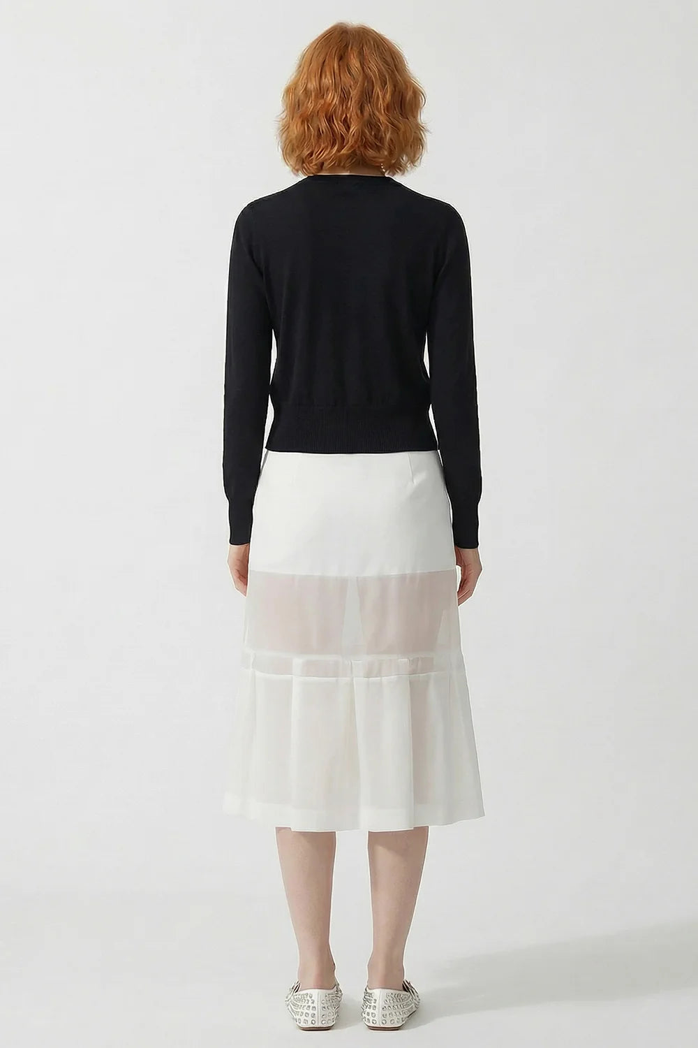 SACAI RTW Sheer Panel Layered Midi Skirt | Off White