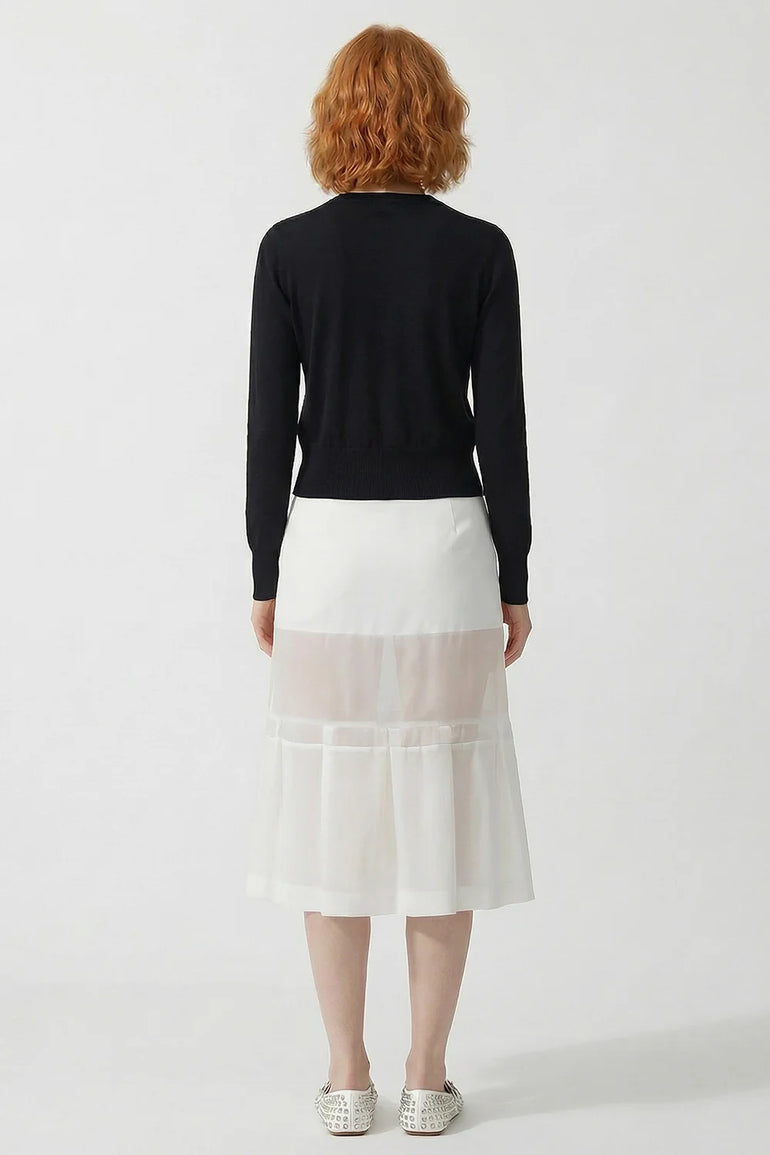 SACAI RTW Sheer Panel Layered Midi Skirt | Off White