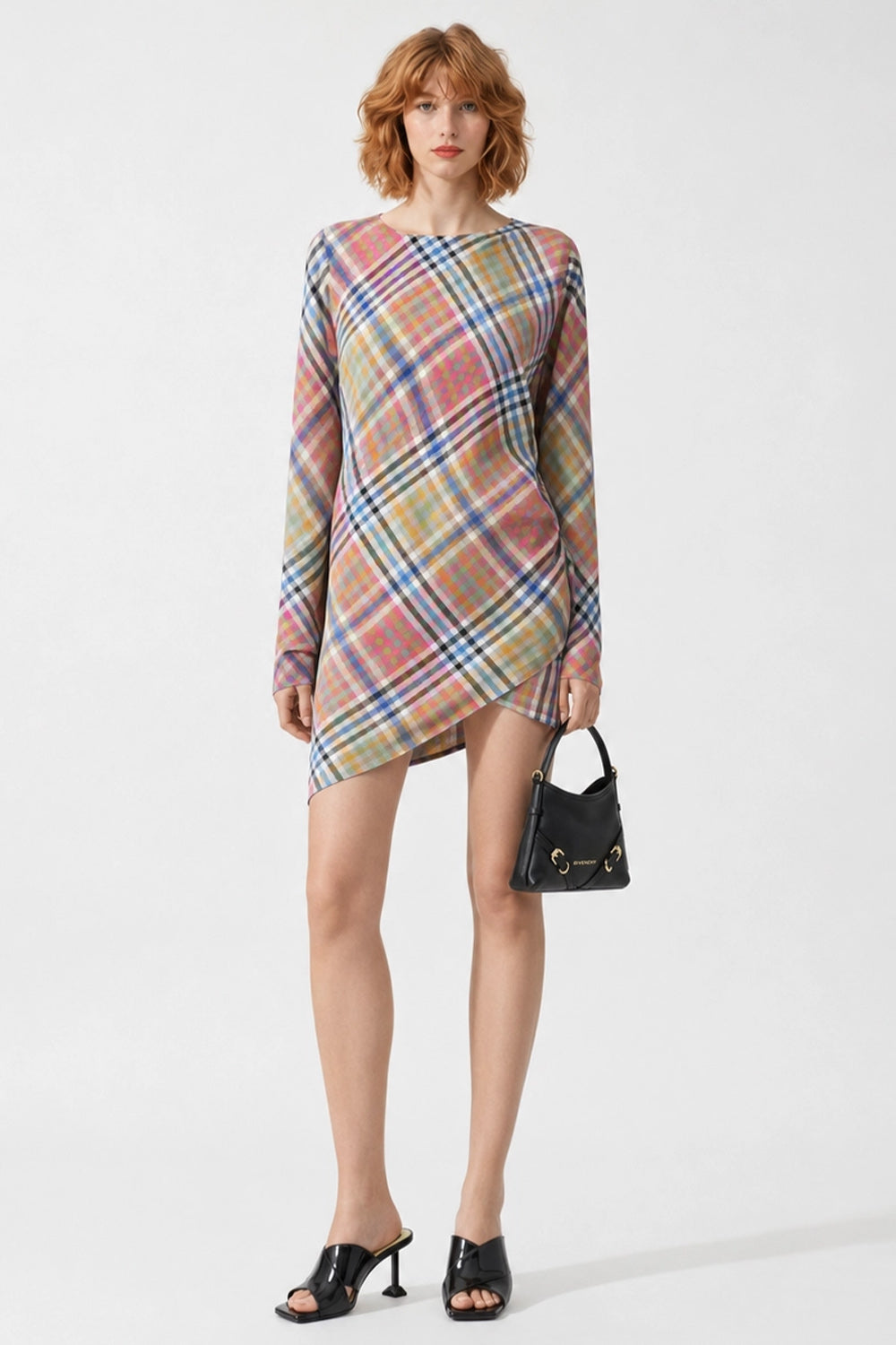 VIVIENNE WESTWOOD RTW Heather Check Infinity Asymmetric Mini Dress | Multi