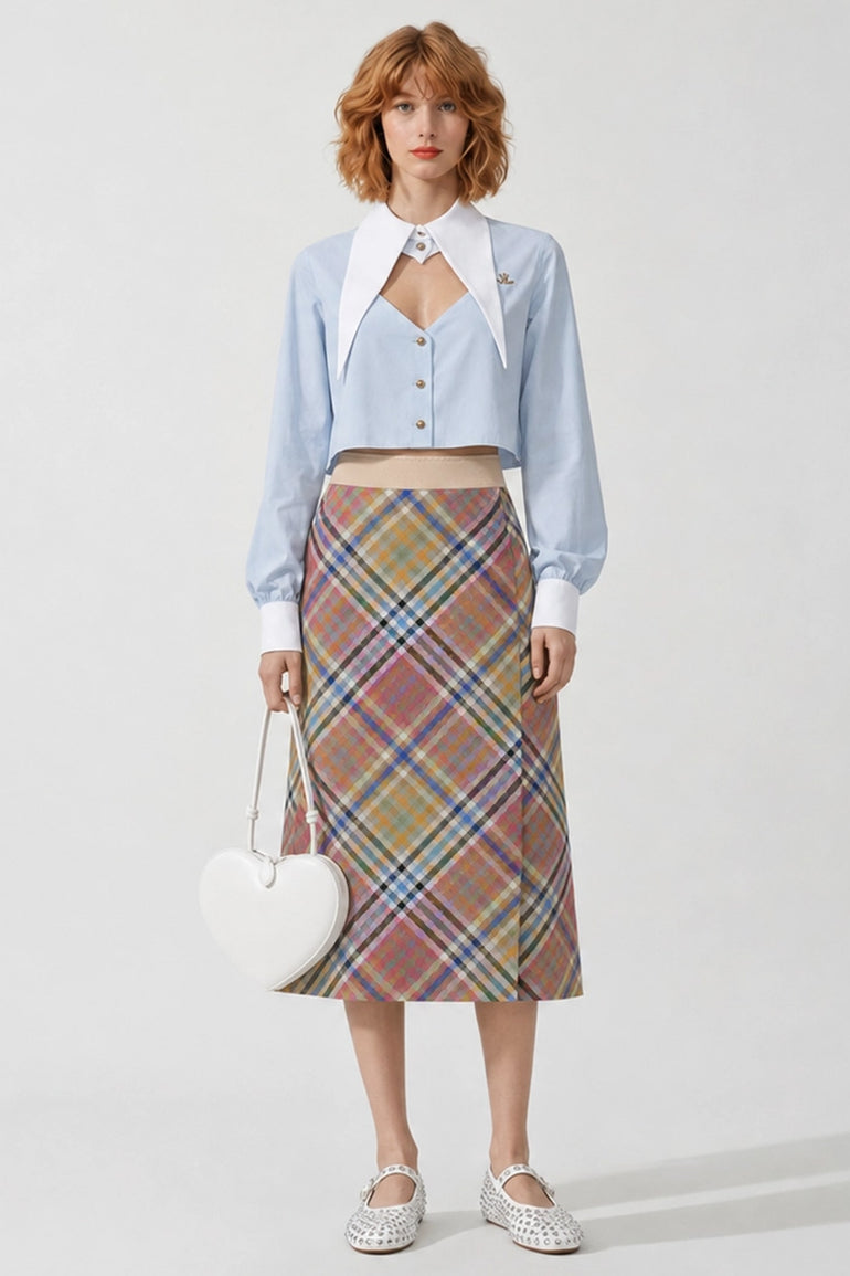 VIVIENNE WESTWOOD RTW Cut Off Heart Crop Shirt | Blue/White