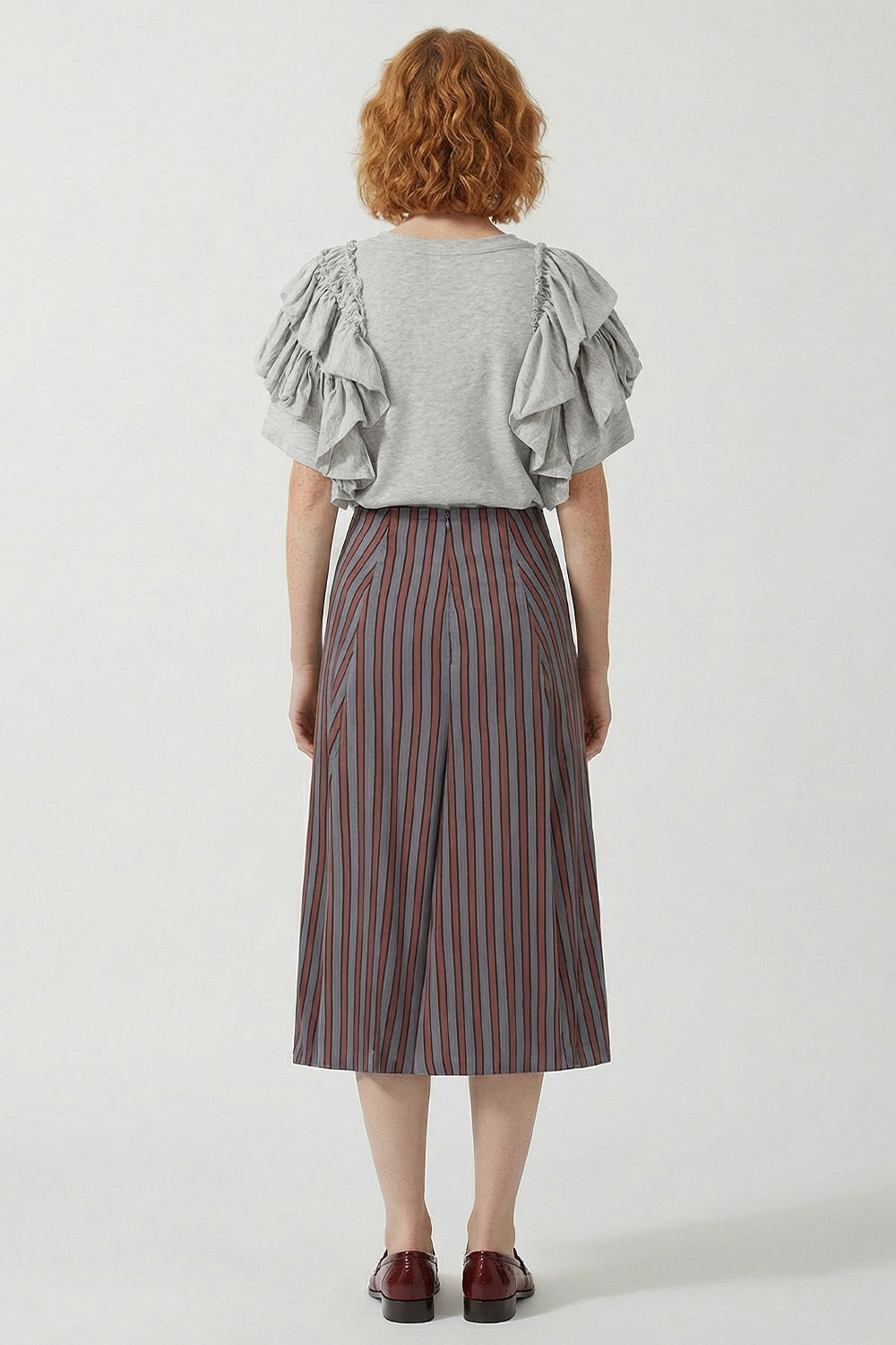 DRIES VAN NOTEN RTW Humey Ruffle Jersey Top | Grey Melange
