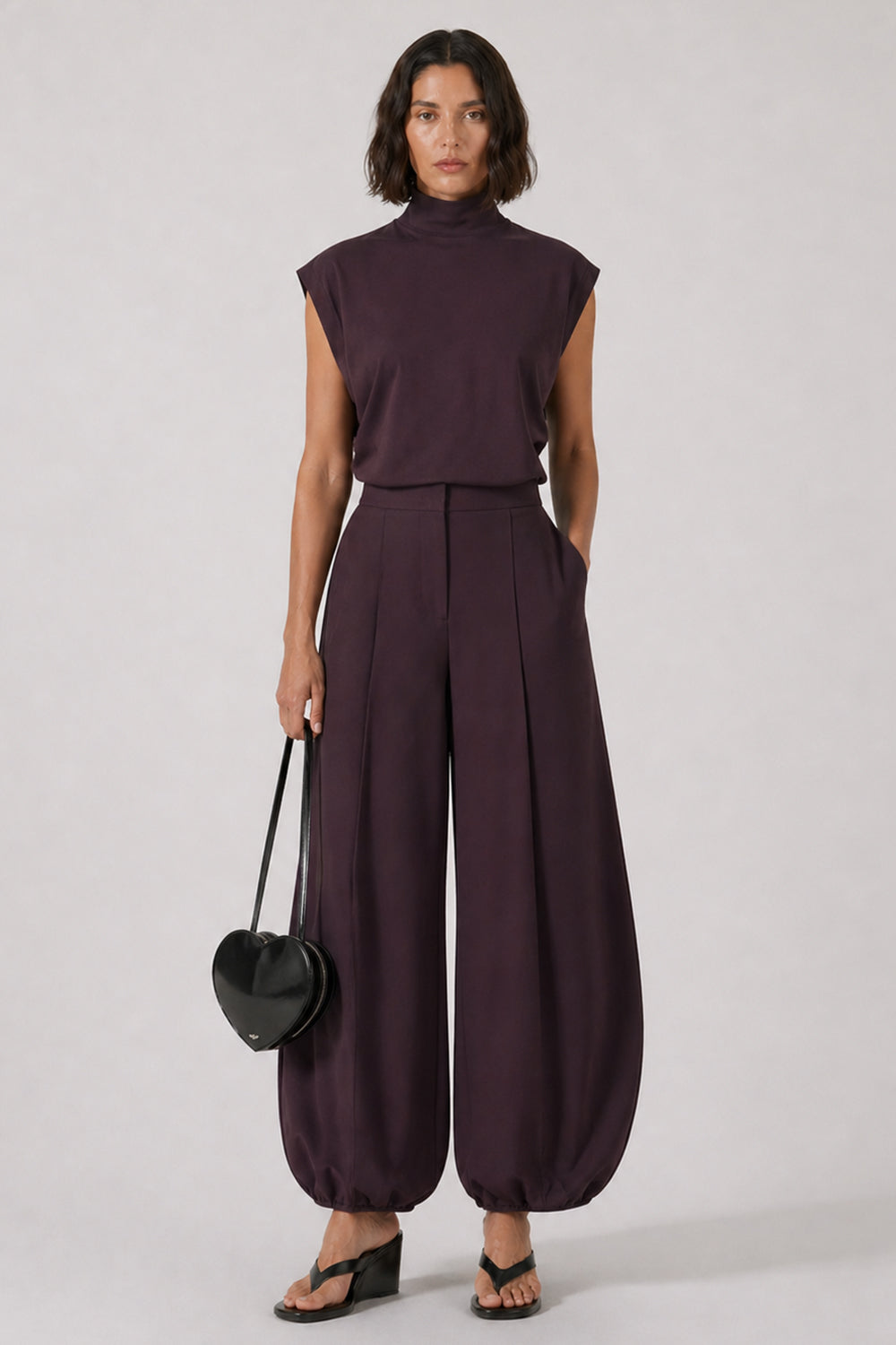ALAIA RTW Paper-Touch Poplin Round Pant | Aubergine