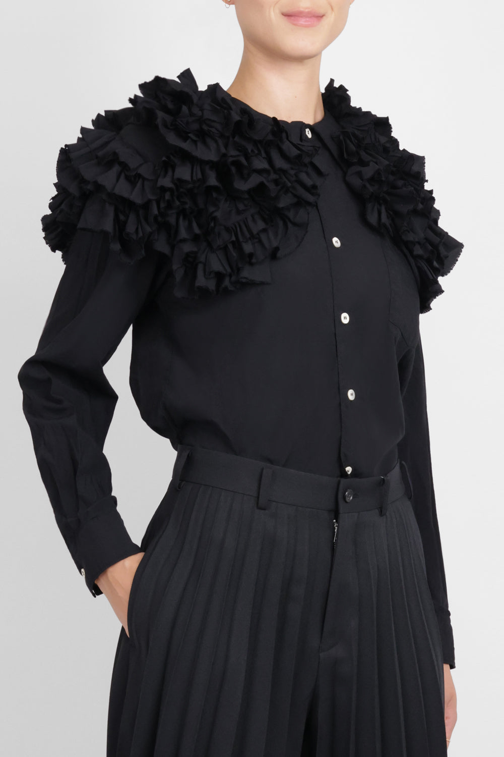 COMME DES GARCONS RTW Ruffle Wide Collar Shirt | Black