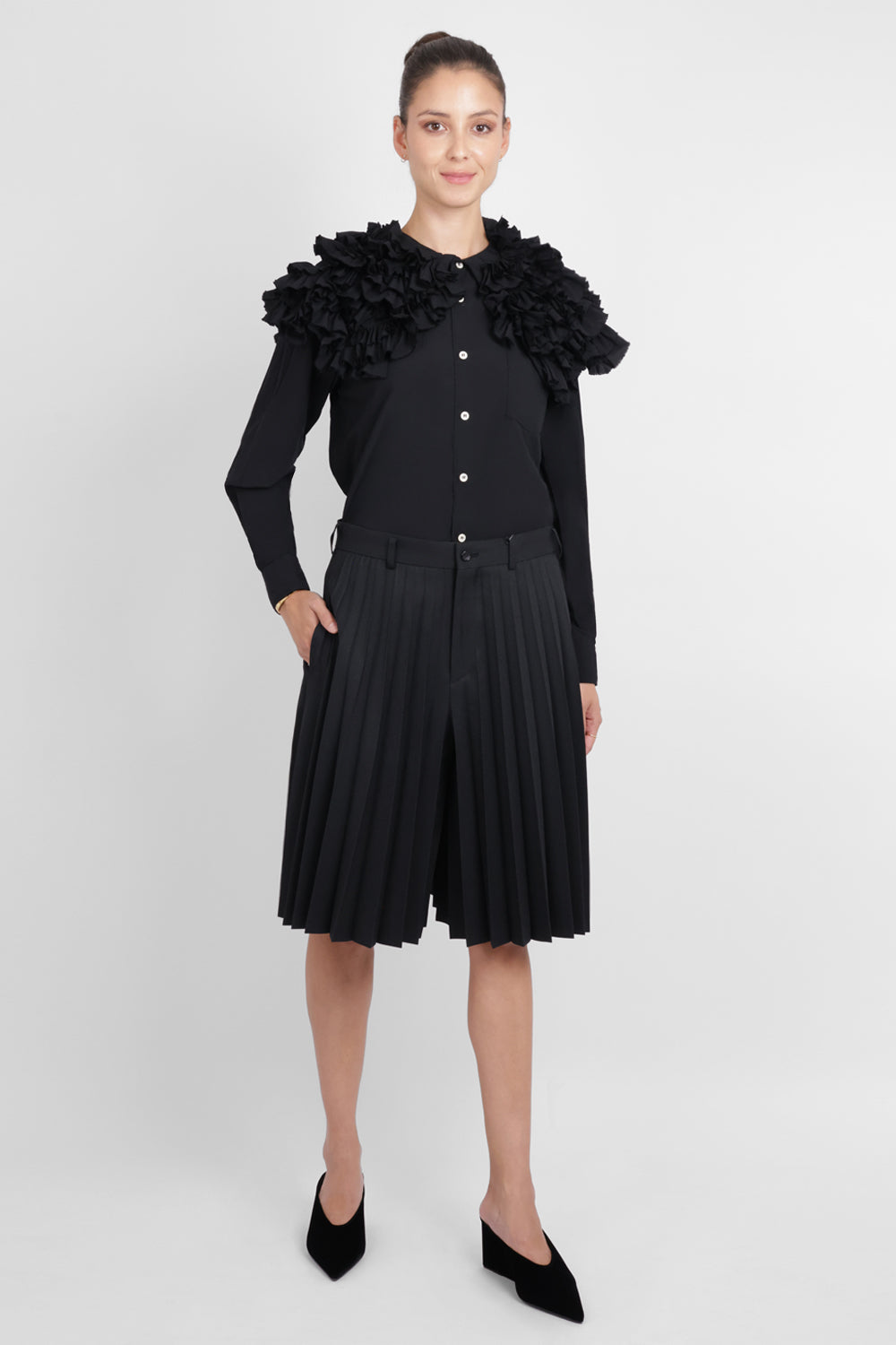 COMME DES GARCONS RTW Ruffle Wide Collar Shirt | Black