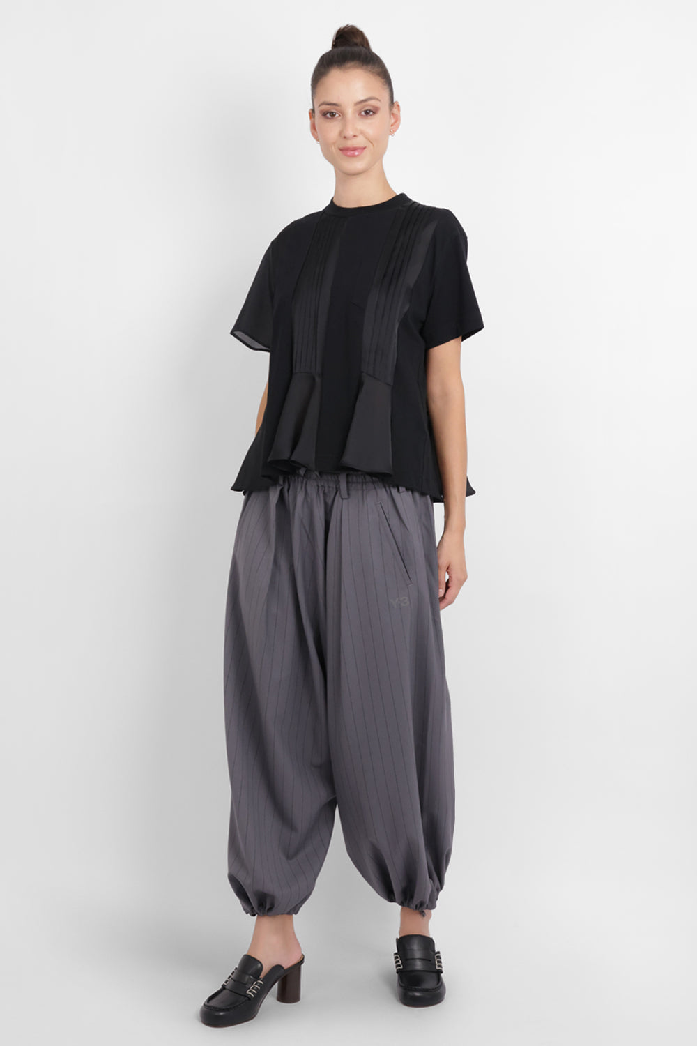 SACAI RTW Satin Cotton Jersey T-Shirt | Black