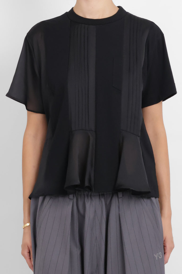 SACAI RTW Satin Cotton Jersey T-Shirt | Black