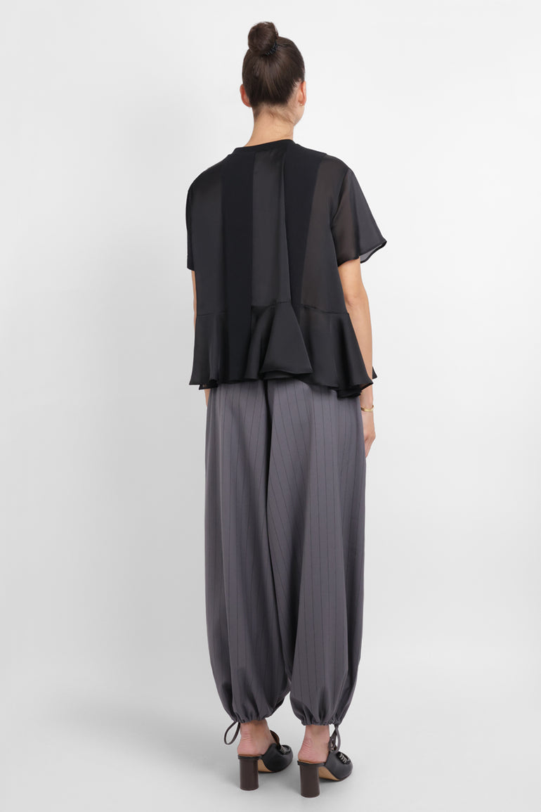 Y-3 RYW Pinstripe Cropped Wide-Leg Trouser | Granit/Black