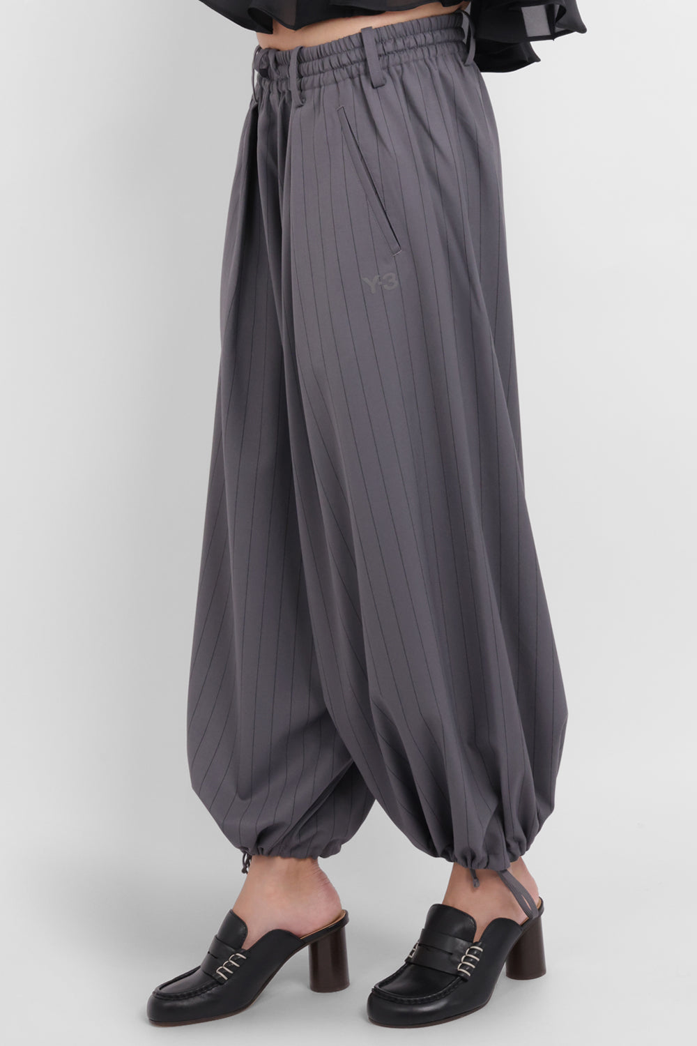 Y-3 RYW Pinstripe Cropped Wide-Leg Trouser | Granit/Black