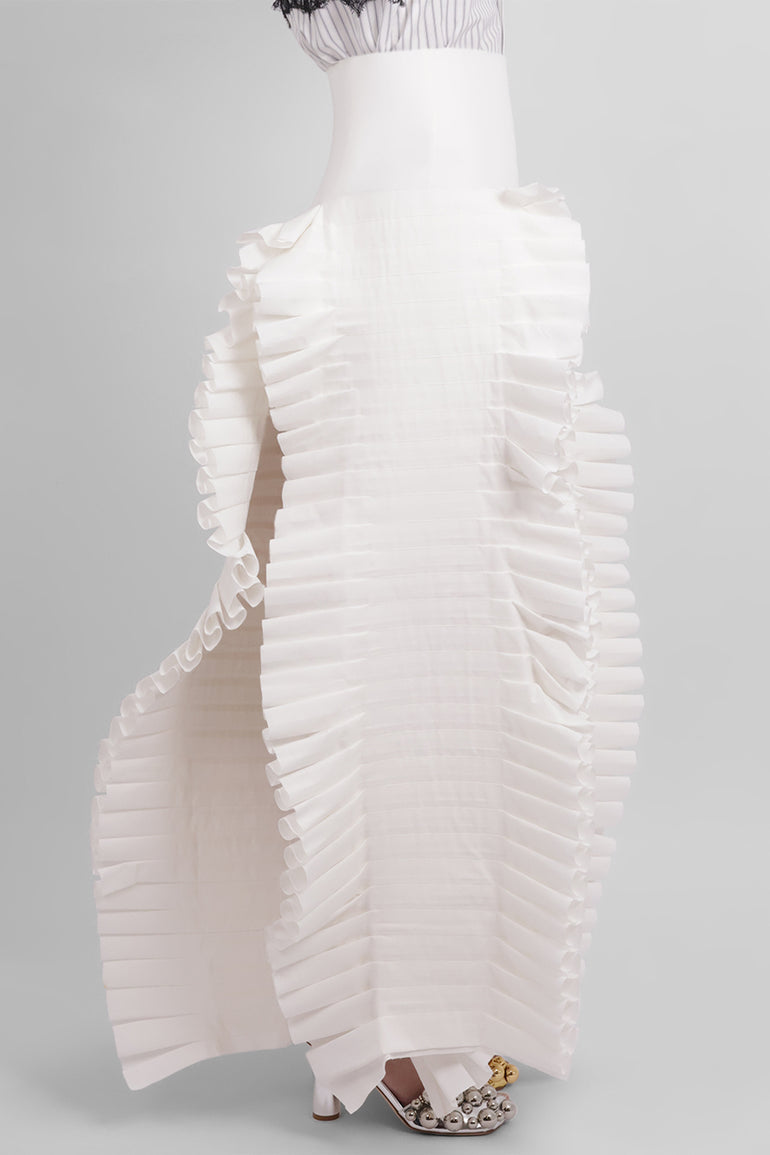 AWAKE MODE RYW Laminary Ruffle Panel Slit Skirt | Off White