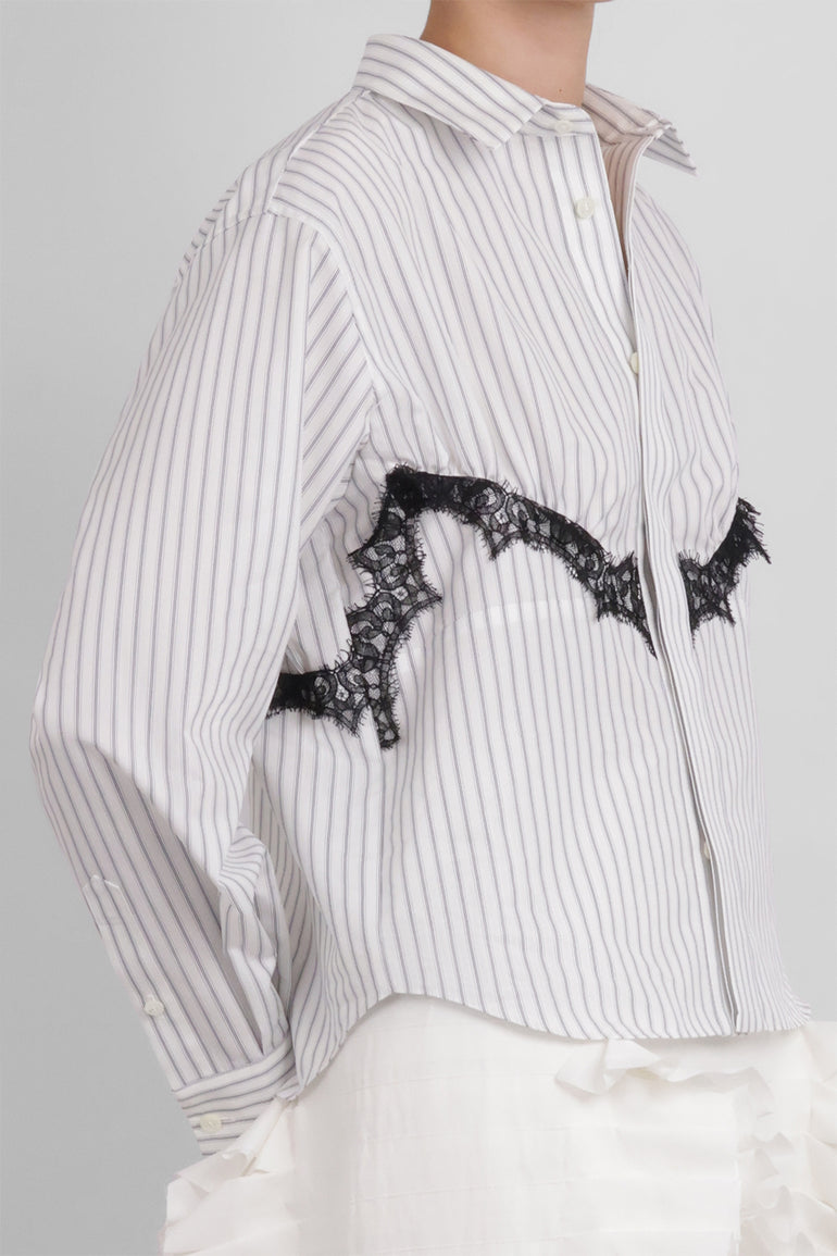 SACAI RTW Stripe Poplin Shirt with Lace Detail | Off-White Stripe