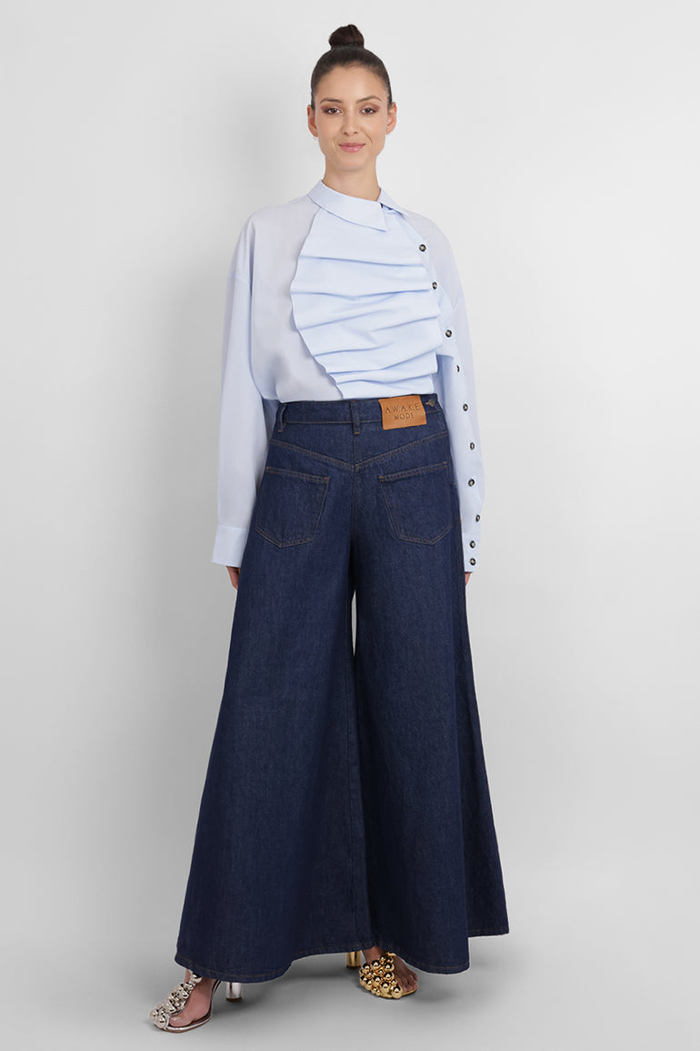 AWAKE MODE RYW Bib-Front Pleat Detail Shirt | Pale Blue