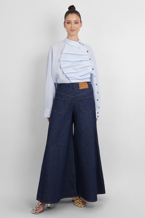 AWAKE MODE RYW Bib-Front Pleat Detail Shirt | Pale Blue