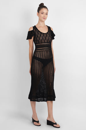 JW ANDERSON RTW Crochet Cold-Shoulder Midi Dress | Black