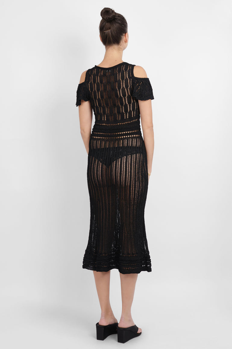 JW ANDERSON RTW Crochet Cold-Shoulder Midi Dress | Black