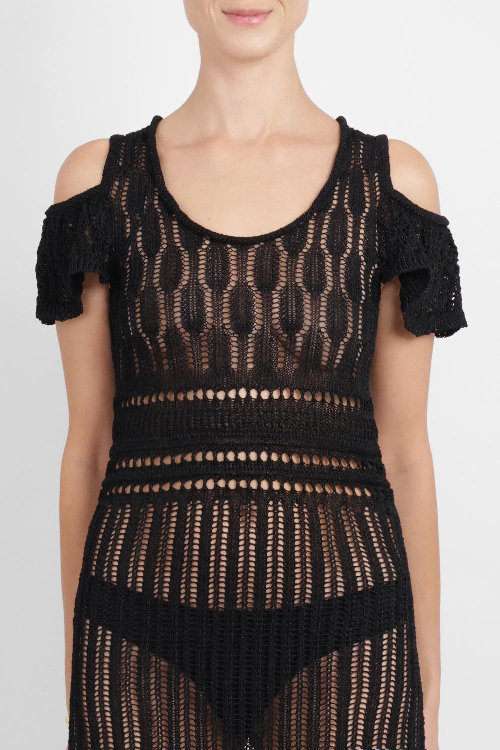 JW ANDERSON RTW Crochet Cold-Shoulder Midi Dress | Black