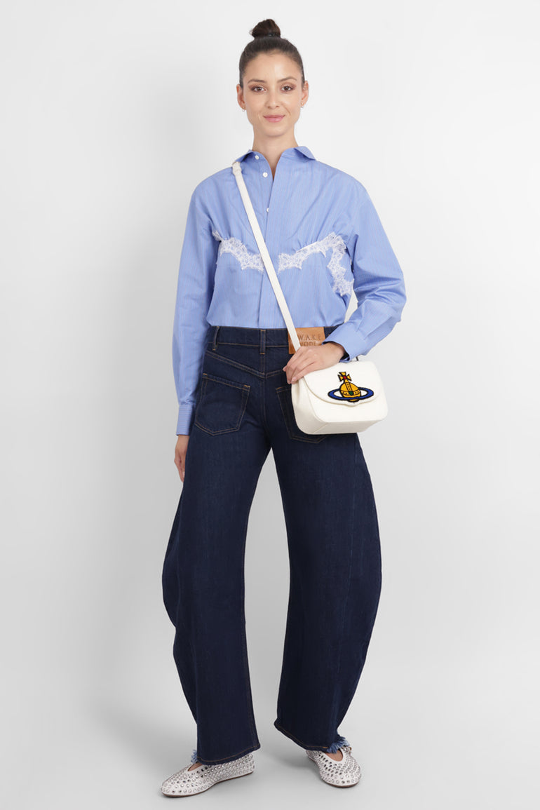 SACAI RTW Stripe Poplin Shirt with Lace Detail | Blue Stripe