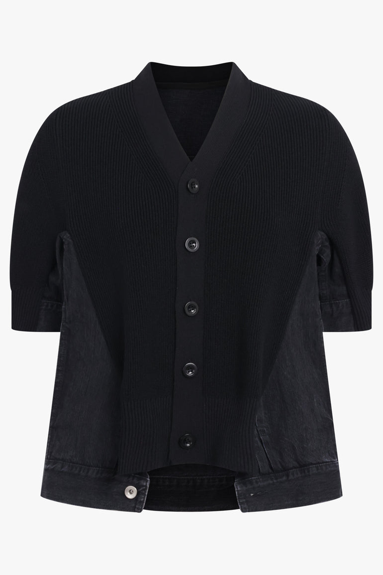 SACAI RTW Denim Knit Cardigan Top | Black