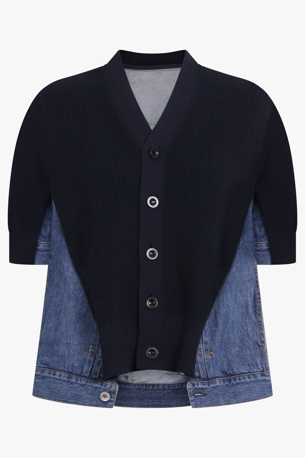 SACAI RTW Denim Knit Cardigan Top | Navy/Blue