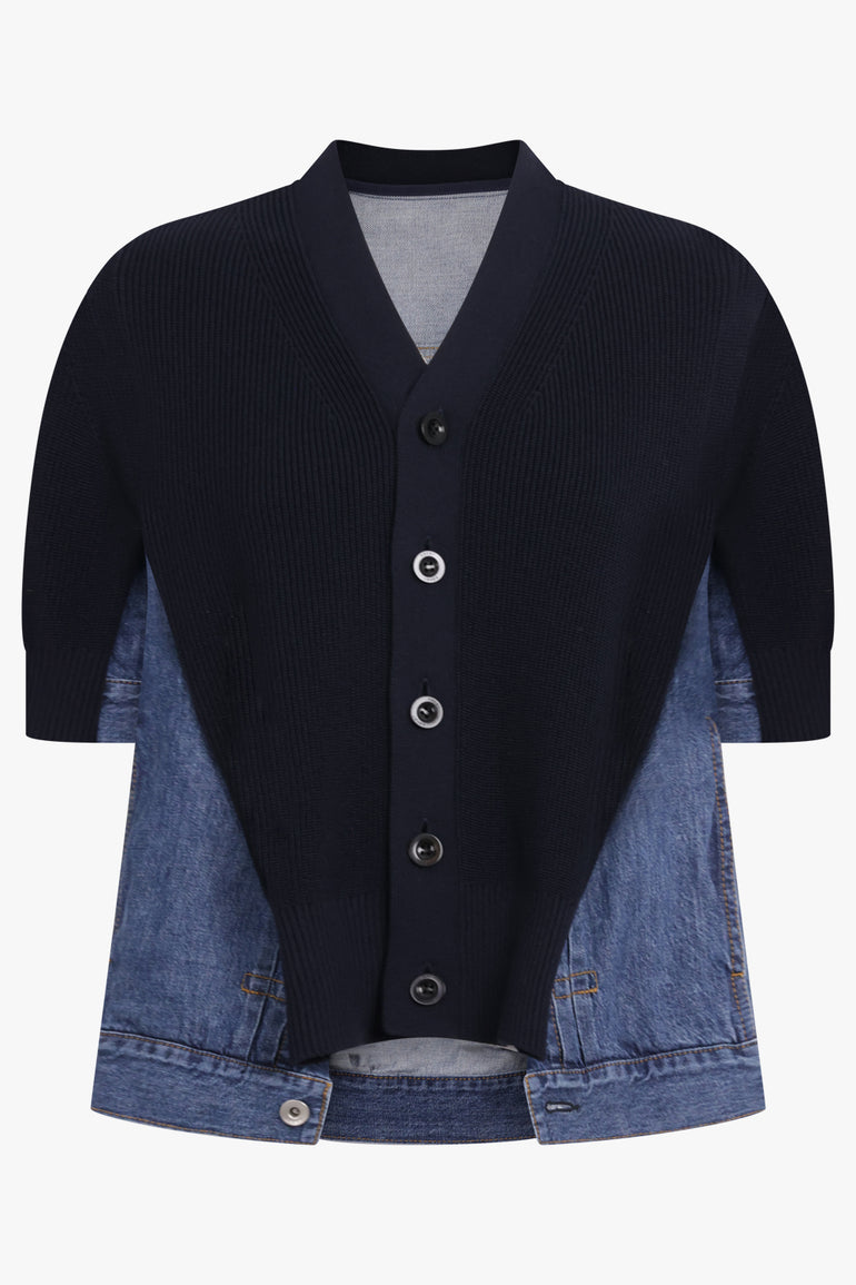 SACAI RTW Denim Knit Cardigan Top | Navy/Blue