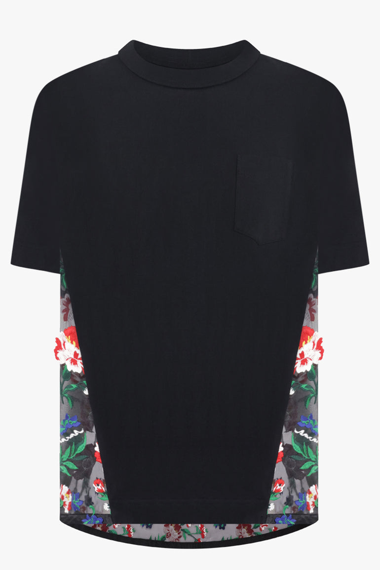 SACAI RTW T-Shirt with Floral Mesh Panel | Black
