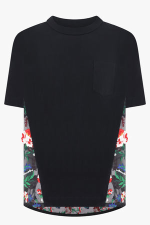 SACAI RTW T-Shirt with Floral Mesh Panel | Black