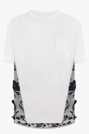 SACAI RTW T-Shirt with Floral Mesh Panel | White