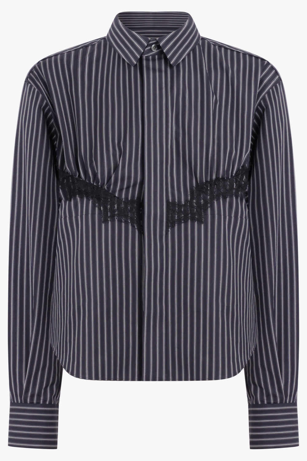 SACAI RTW Stripe Poplin Shirt with Lace Detail | Navy Stripe