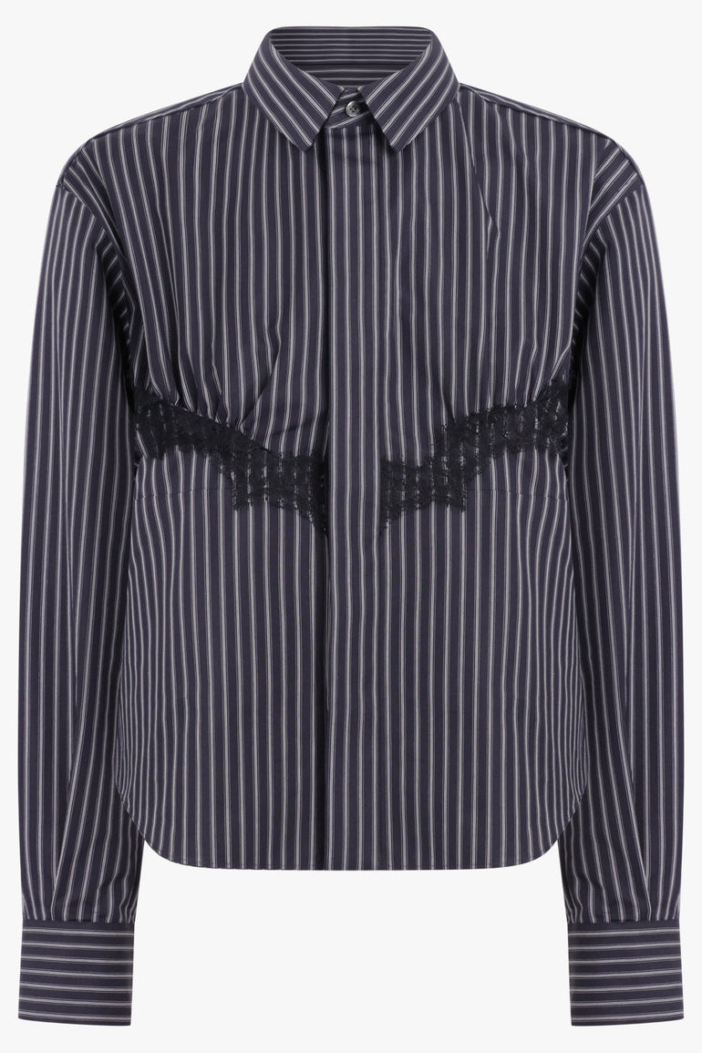 SACAI RTW Stripe Poplin Shirt with Lace Detail | Navy Stripe
