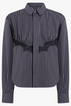 SACAI RTW Stripe Poplin Shirt with Lace Detail | Navy Stripe