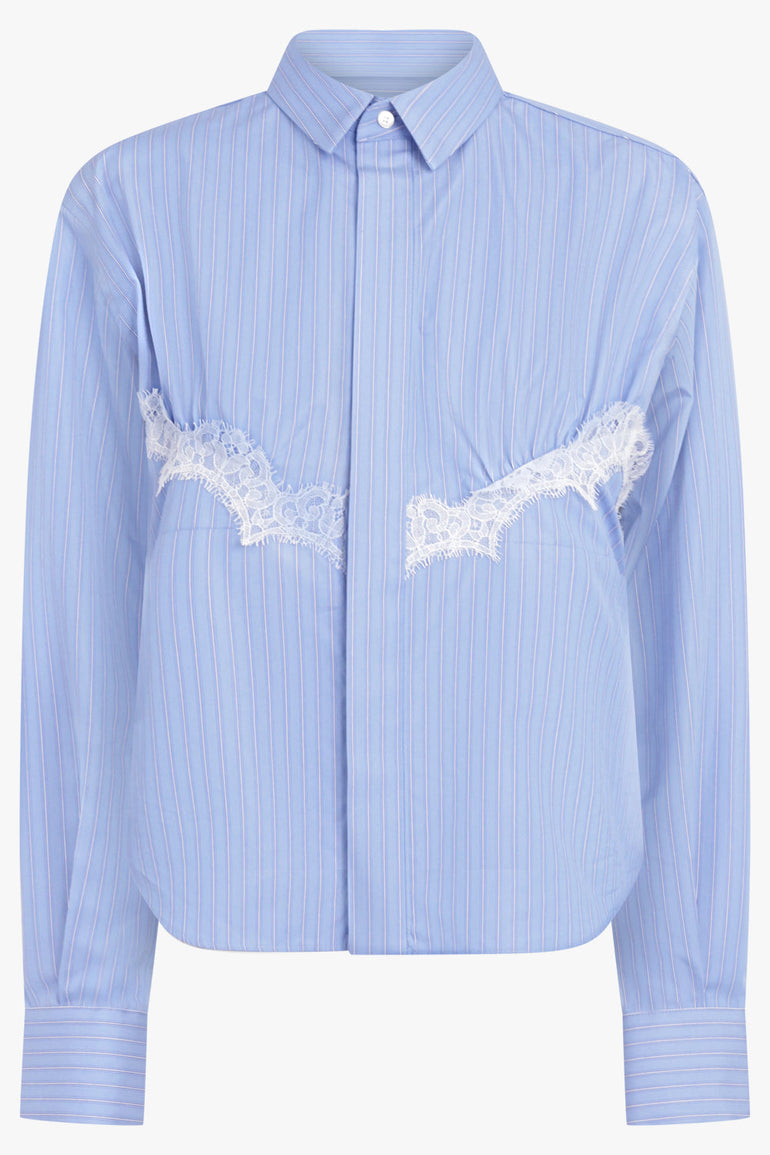 SACAI RTW Stripe Poplin Shirt with Lace Detail | Blue Stripe