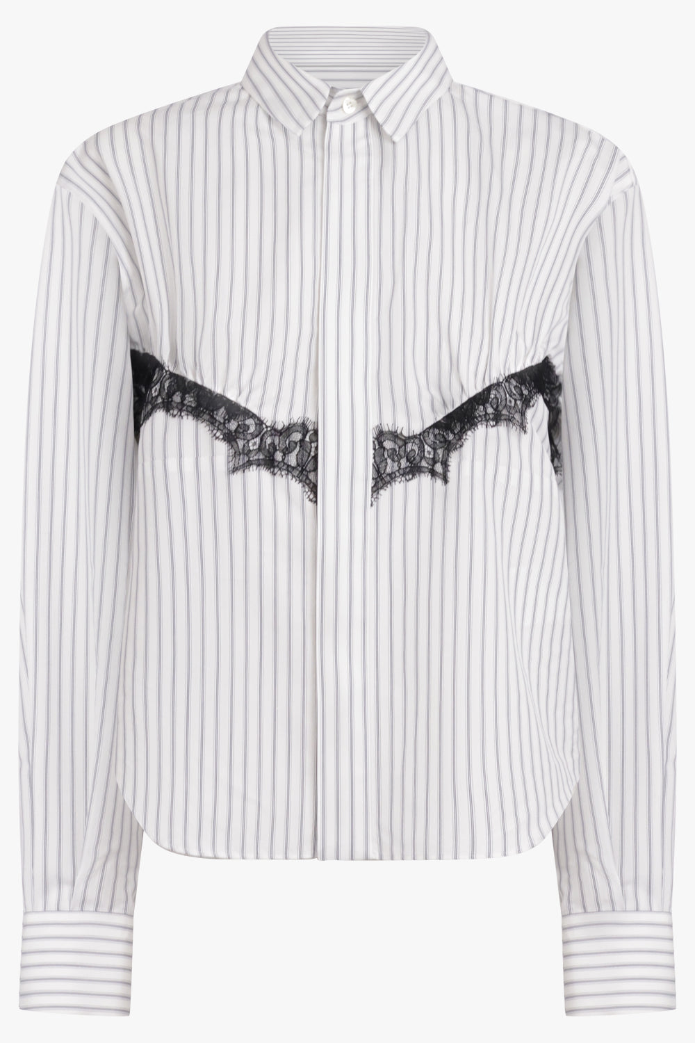 SACAI RTW Stripe Poplin Shirt with Lace Detail | Off-White Stripe