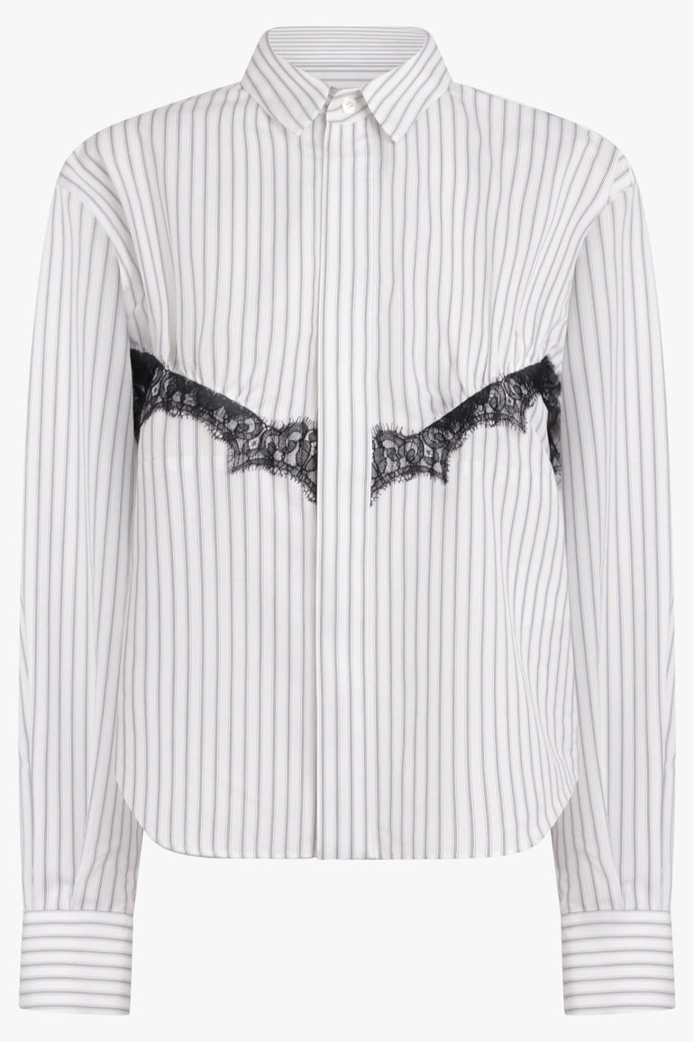 SACAI RTW Stripe Poplin Shirt with Lace Detail | Off-White Stripe