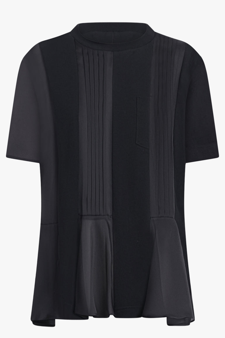 SACAI RTW Satin Cotton Jersey T-Shirt | Black