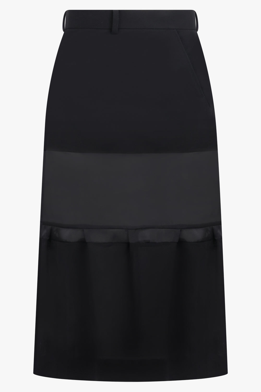 SACAI RTW Sheer Panel Layered Midi Skirt | Black