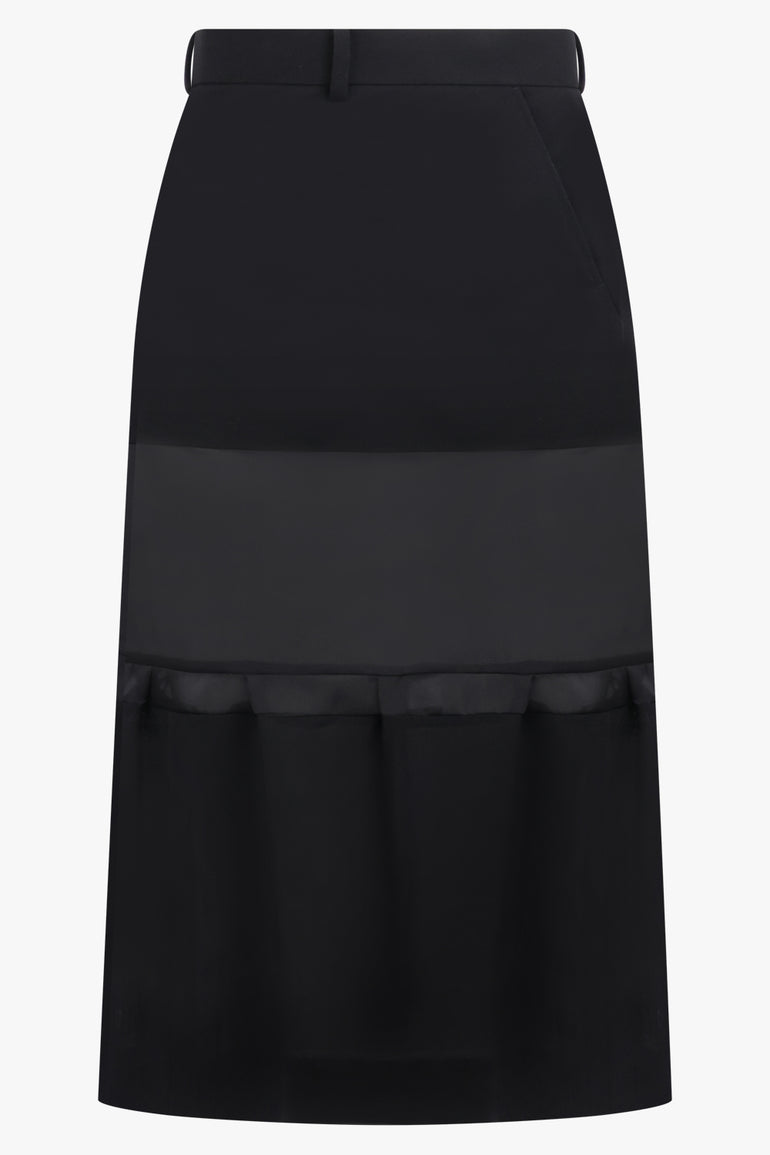 SACAI RTW Sheer Panel Layered Midi Skirt | Black