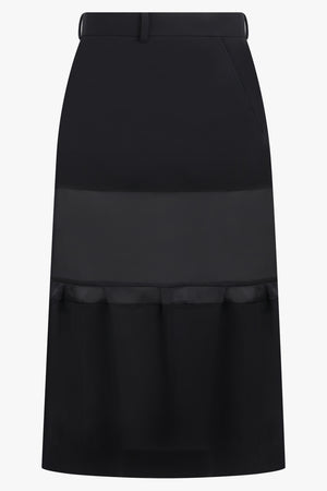 SACAI RTW Sheer Panel Layered Midi Skirt | Black