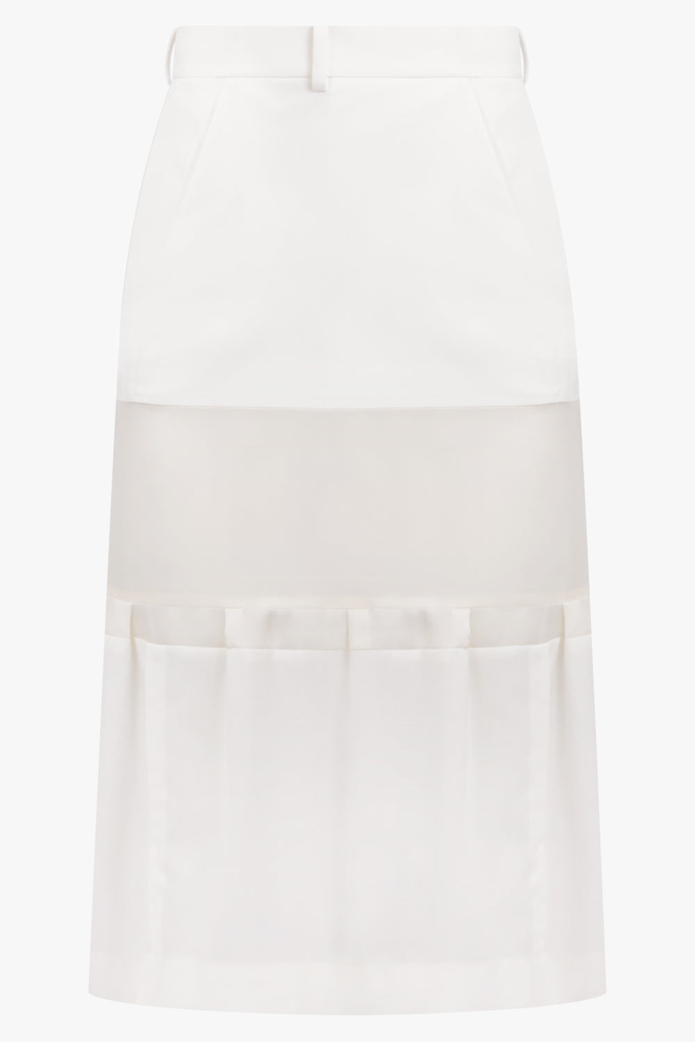 SACAI RTW Sheer Panel Layered Midi Skirt | Off White