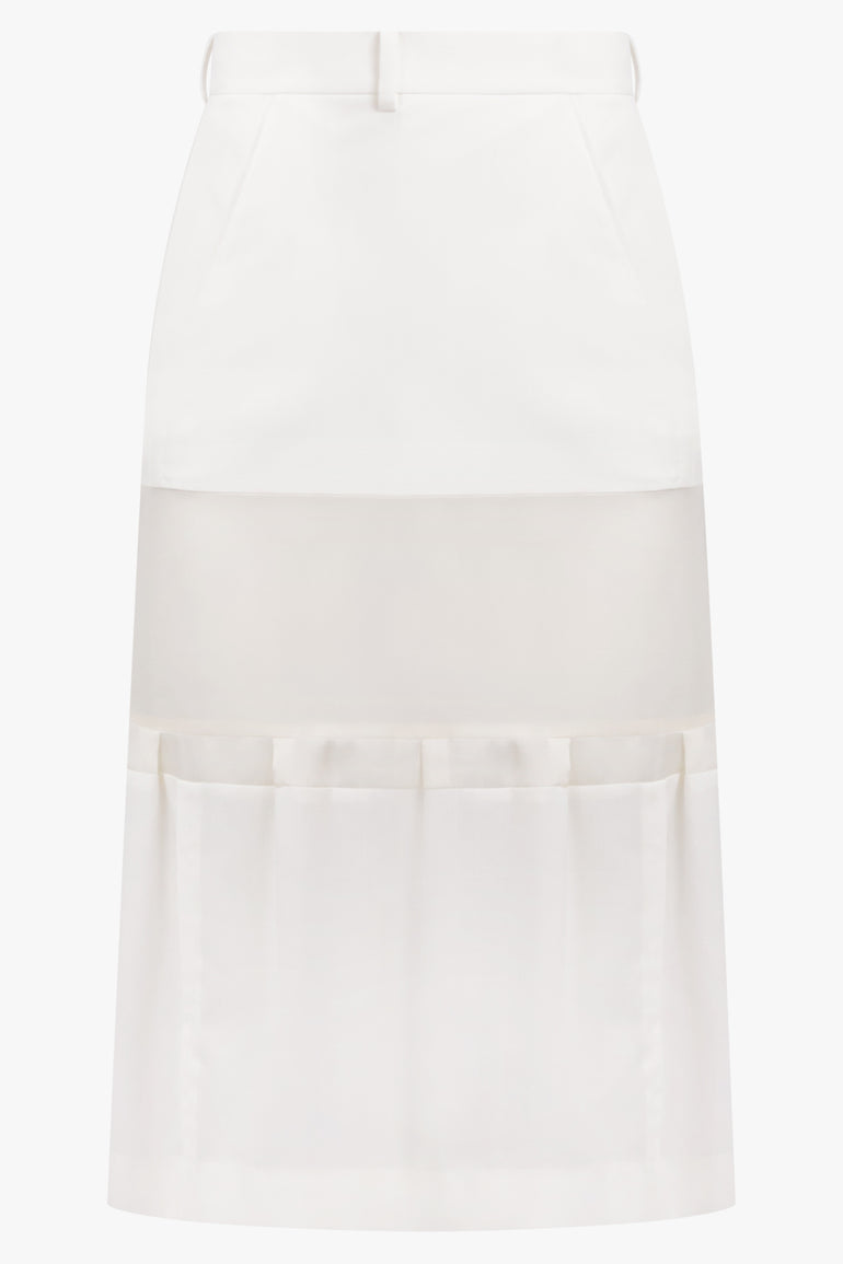 SACAI RTW Sheer Panel Layered Midi Skirt | Off White
