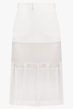 SACAI RTW Sheer Panel Layered Midi Skirt | Off White