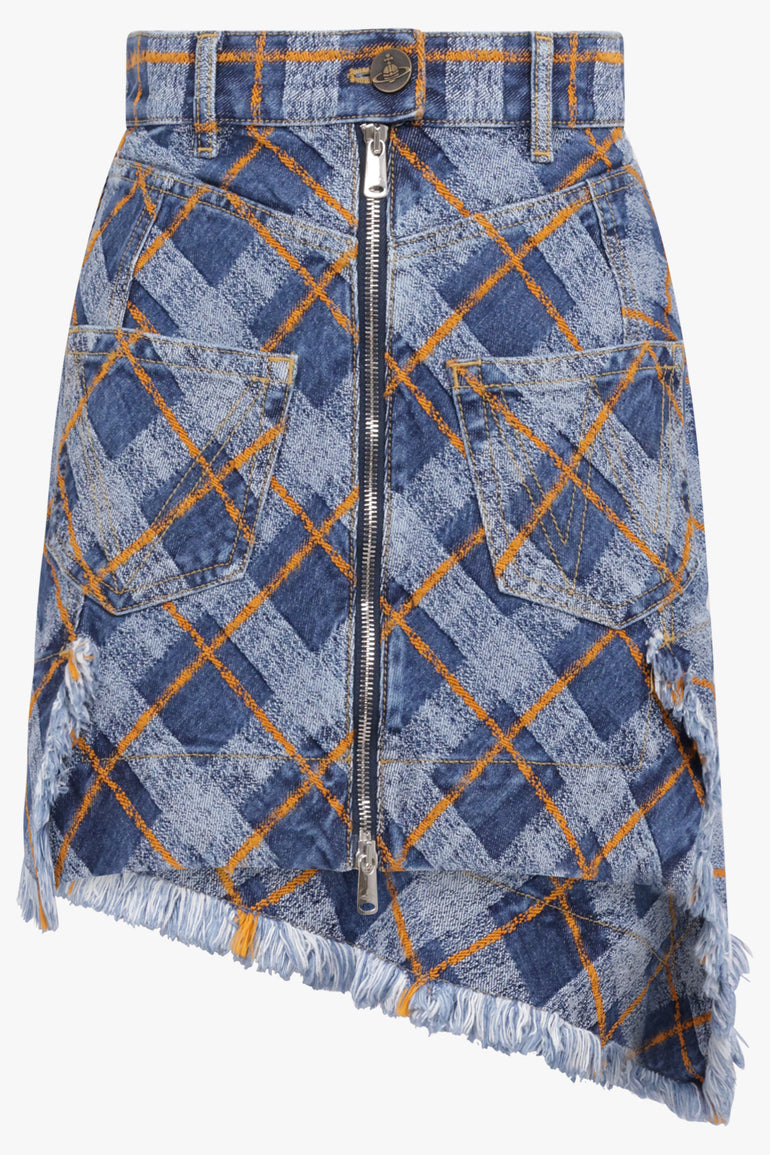 VIVIENNE WESTWOOD RTW Sailor Asymmetric Fringed Skirt | Blue/Orange