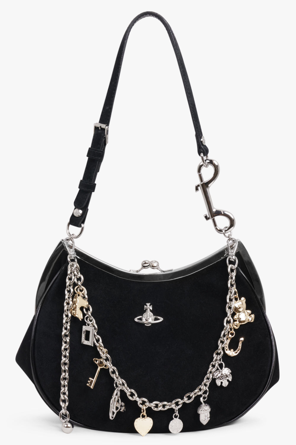 VIVIENNE WESTWOOD BAGS BLACK / Black/Silver Charm Frame Suede Purse | Black/Silver