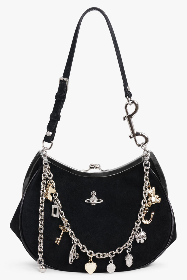 VIVIENNE WESTWOOD BAGS BLACK / Black/Silver Charm Frame Suede Purse | Black/Silver