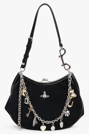VIVIENNE WESTWOOD BAGS BLACK / Black/Silver Charm Frame Suede Purse | Black/Silver
