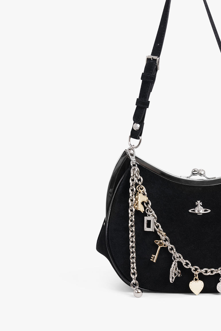 VIVIENNE WESTWOOD BAGS BLACK / Black/Silver Charm Frame Suede Purse | Black/Silver
