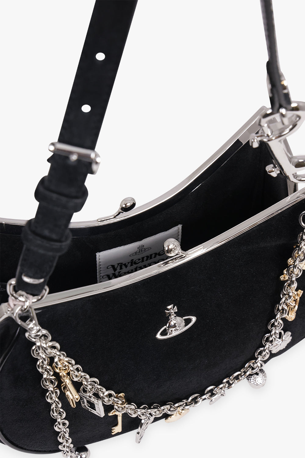 VIVIENNE WESTWOOD BAGS BLACK / Black/Silver Charm Frame Suede Purse | Black/Silver