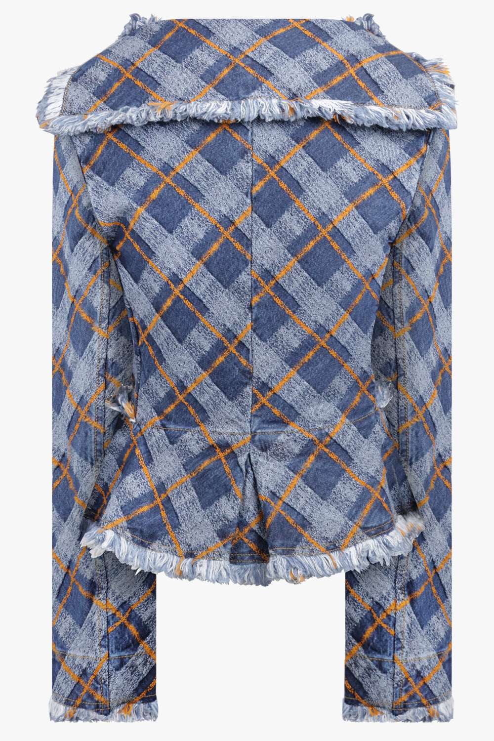 VIVIENNE WESTWOOD RTW Worth More Jacquard Fringe Denim Jacket | Blue/Orange