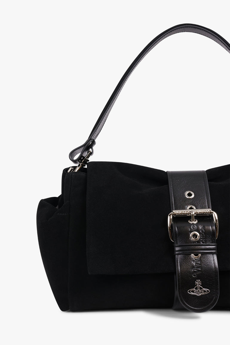 VIVIENNE WESTWOOD BAGS BLACK / Black XL Hazel Suede Treasure Handbag | Black