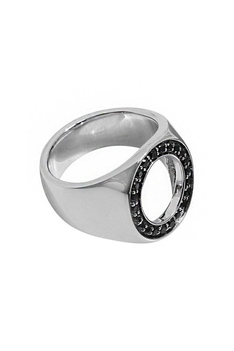 TOM WOOD JEWELLERY OPEN OVAL RING BLACK SPINEL SILVER